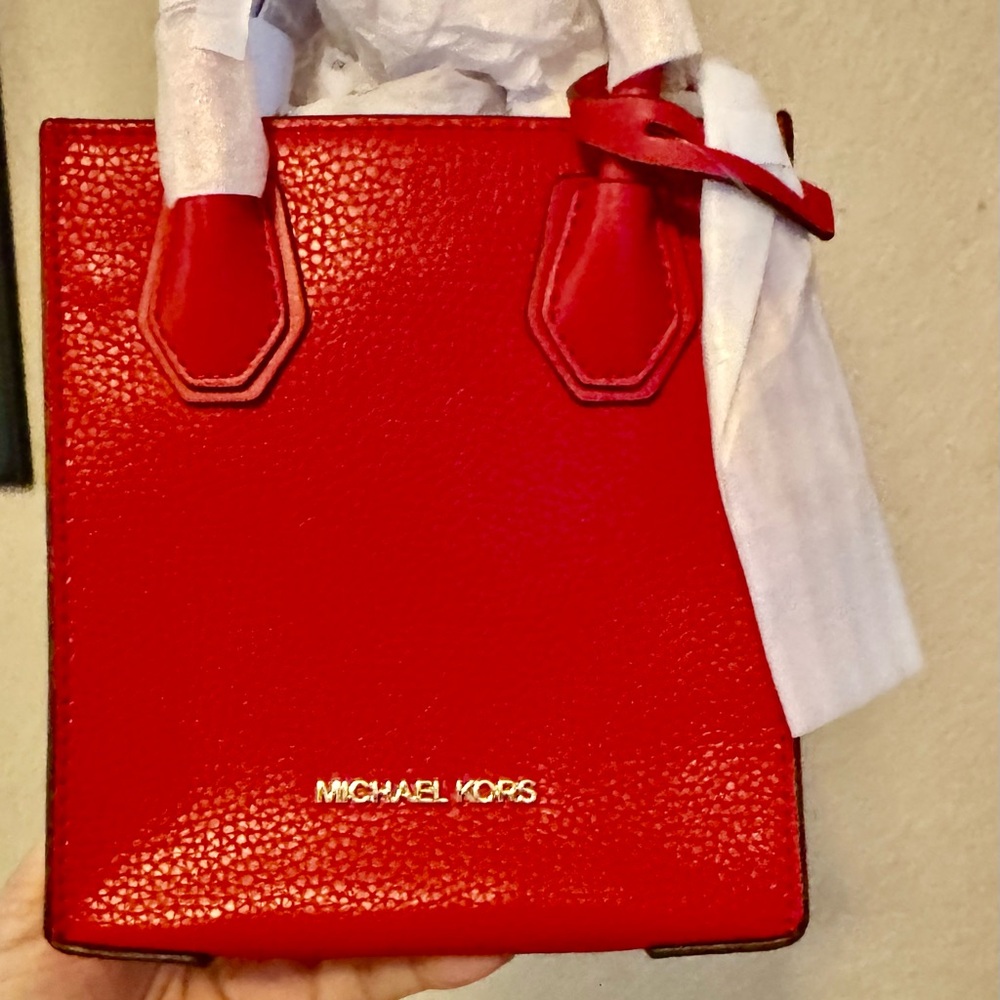 Michael Kors Red Mercer Mini Bag with Textured Leather